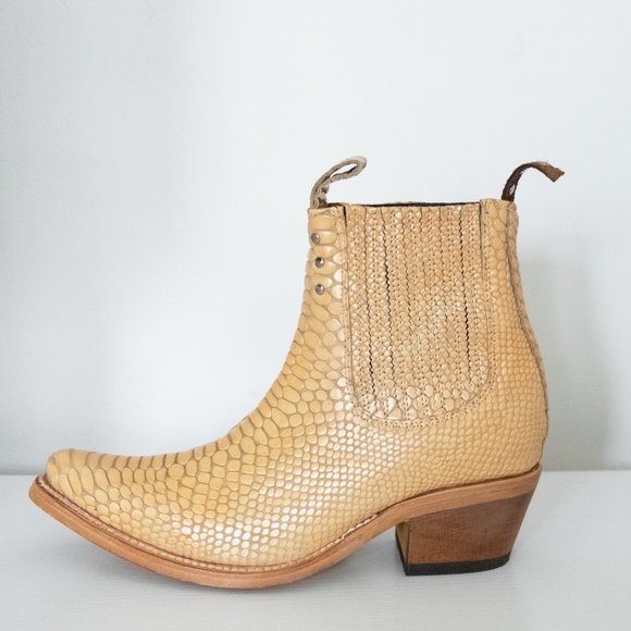 Freebird by Steven Faith Golden Yellow Snakeskin Cowboy Leather Ankle Boots - Picture 3 of 8